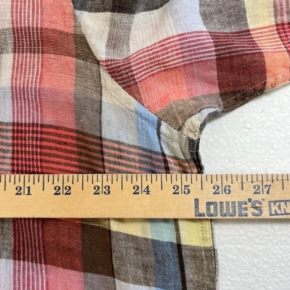 Tasso Elba Island Button Up Shirt Mens XL Plaid Short Sleeve Linen Blend Travel - Picture 6 of 9